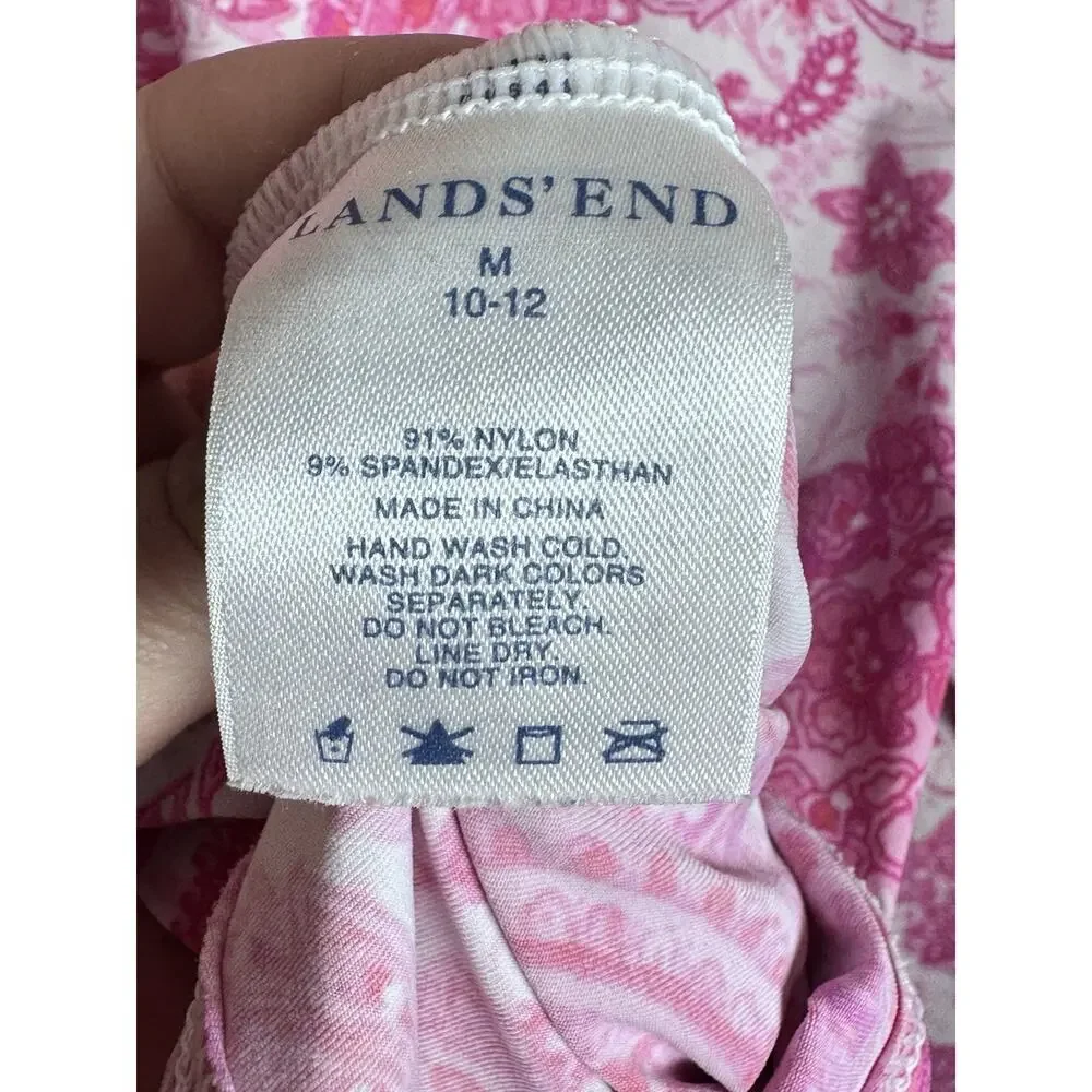 Lands' End Women's Crew Neck Long Sleeve Rash Guard UPF 50 Size M Pink Paisley